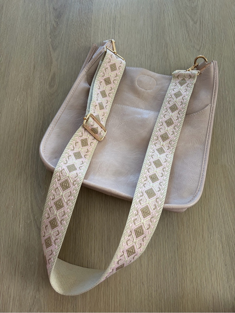 Ah Dorned Pink Crossbody Bag with Patterned Strap